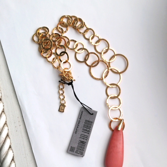 NWT Robert Lee Morris necklace.  Gold plated. 24"+3" + Peachy pendant., Designer - Picture 3 of 8